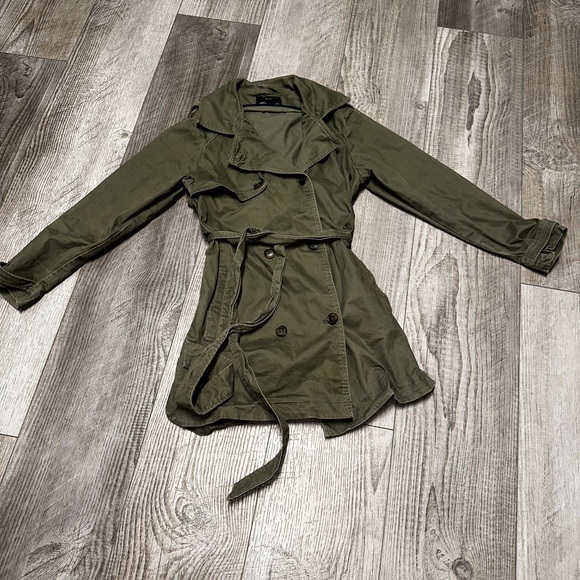Lucky Brand Military Trench Coat Olive green drab double breasted jacket M - Picture 5 of 14